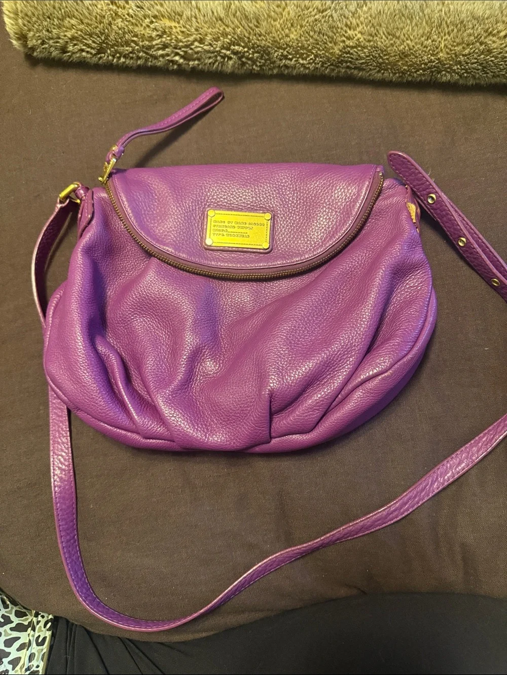 Vibrant Purple Leather Crossbody Bag with Front Flap